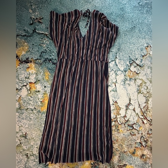 River Island Multicolor Striped Midi Dress Size L - Short Sleeve Tie-Back - Picture 3 of 3